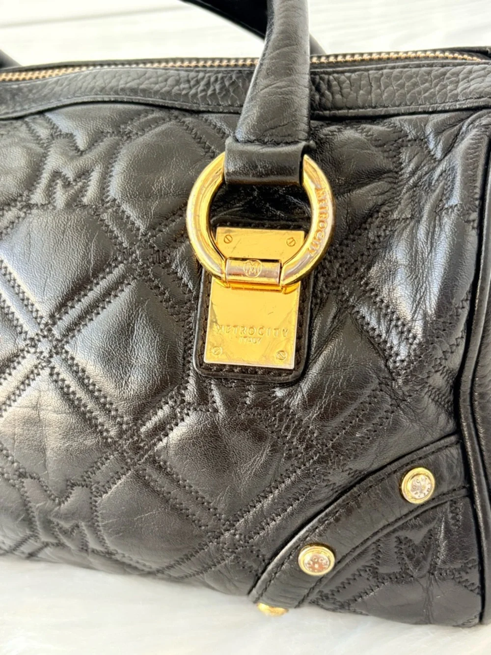Metrocity Black Boston Bag with Gold‎ Accents